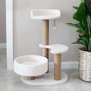White Modern Cat Tree with Plush Bed – Crazy Cat Ladies