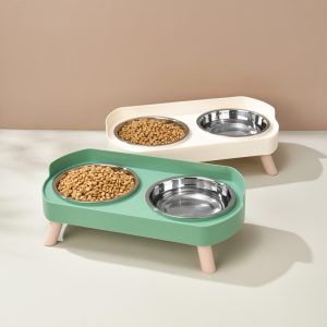 Raised Double Bowl Feeder with Steel Bowls – Crazy Cat Ladies
