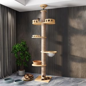 Floor-to-Ceiling Sisal Cat Tree with Rattan Capsule – Crazy Cat Ladies